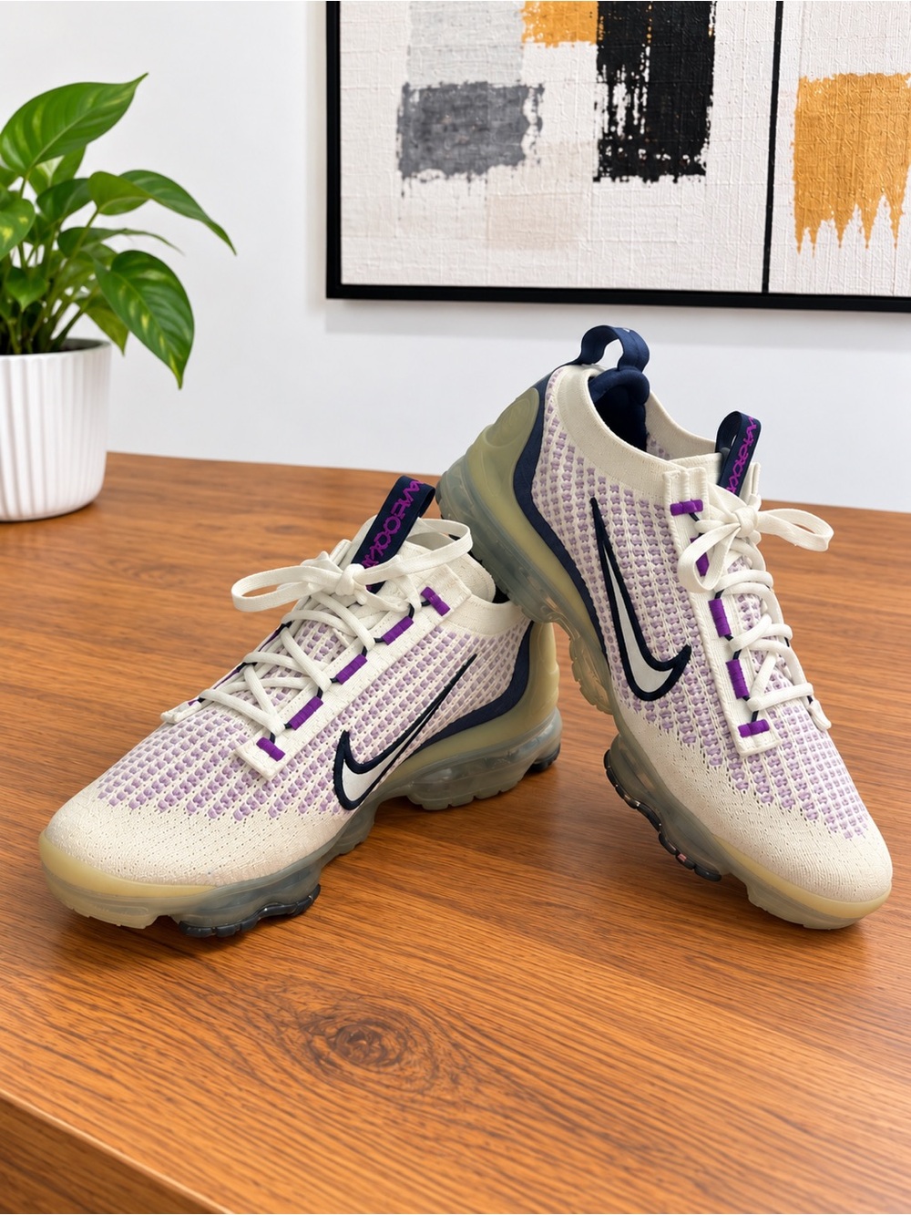 Nike Women’s Cream & Navy with Purple Accents Air VaporMax Sneakers